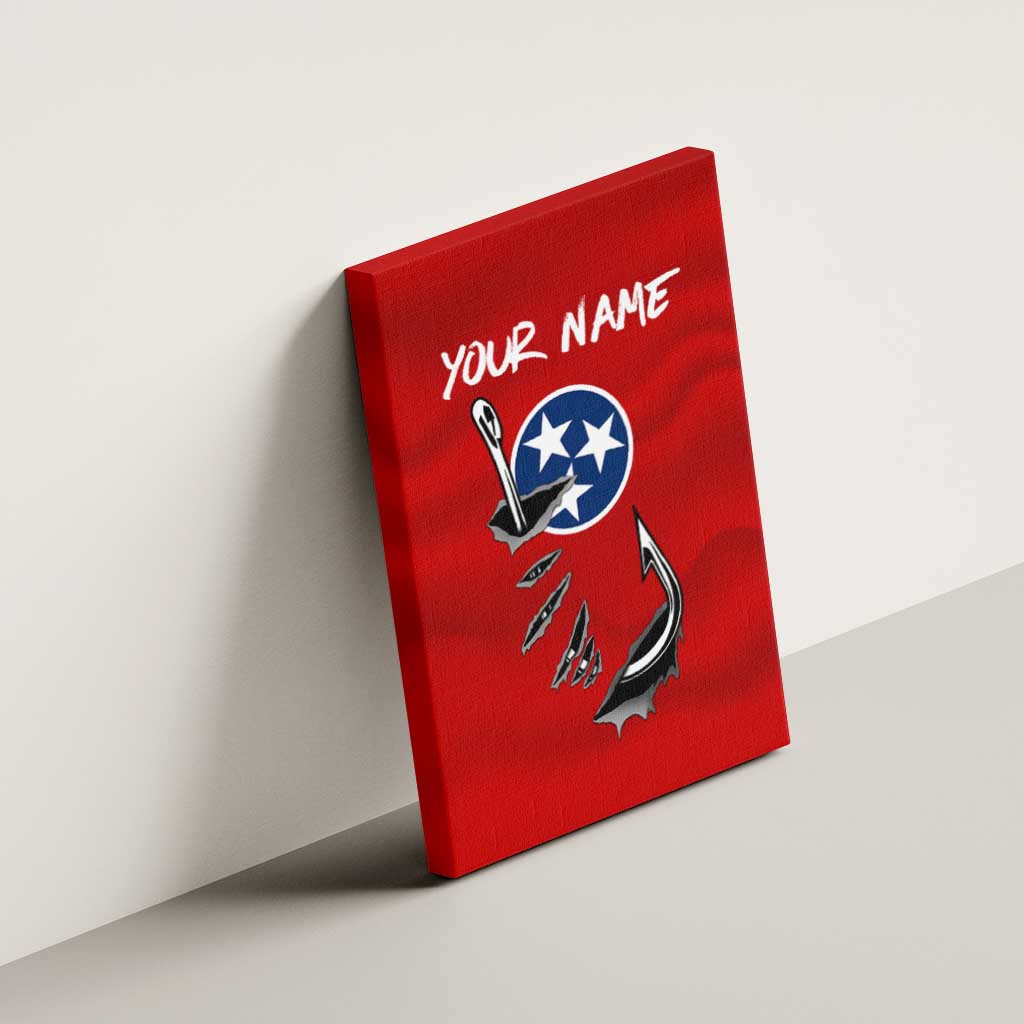 Tennessee Flag Fishing Canvas Wall Art with Ripped Hook Graphic and Triple Star Symbol in Red and Blue - Wonder Print Shop