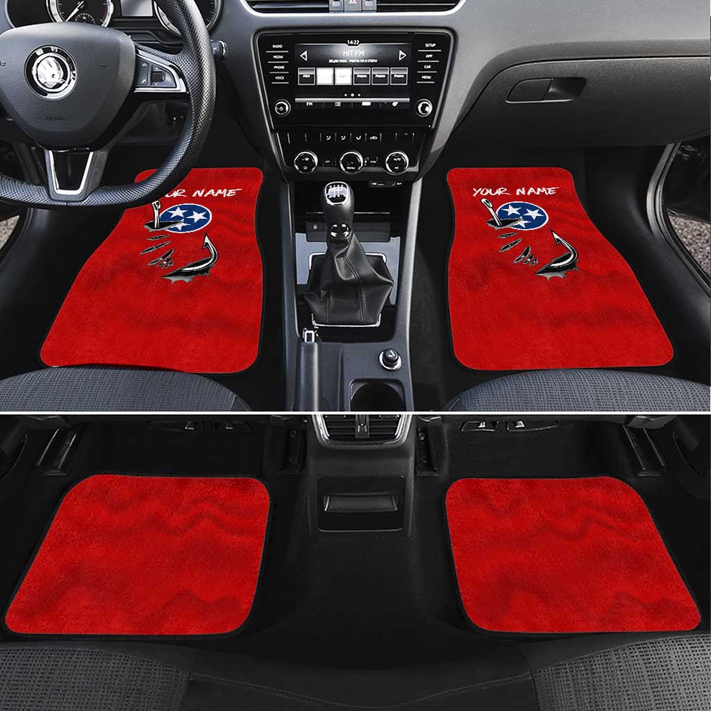 Tennessee Flag Fishing Car Mats with Ripped Hook Graphic and Triple Star Symbol in Red and Blue - Wonder Print Shop