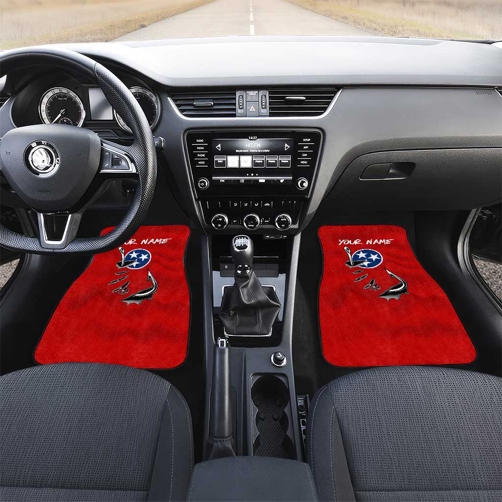 Tennessee Flag Fishing Car Mats with Ripped Hook Graphic and Triple Star Symbol in Red and Blue - Wonder Print Shop