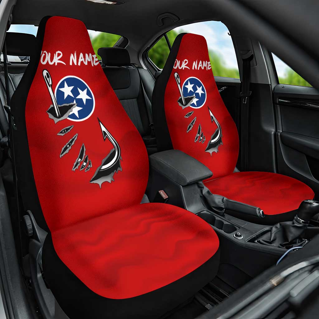 Tennessee Flag Fishing Car Seat Cover with Ripped Hook Graphic and Triple Star Symbol in Red and Blue - Wonder Print Shop