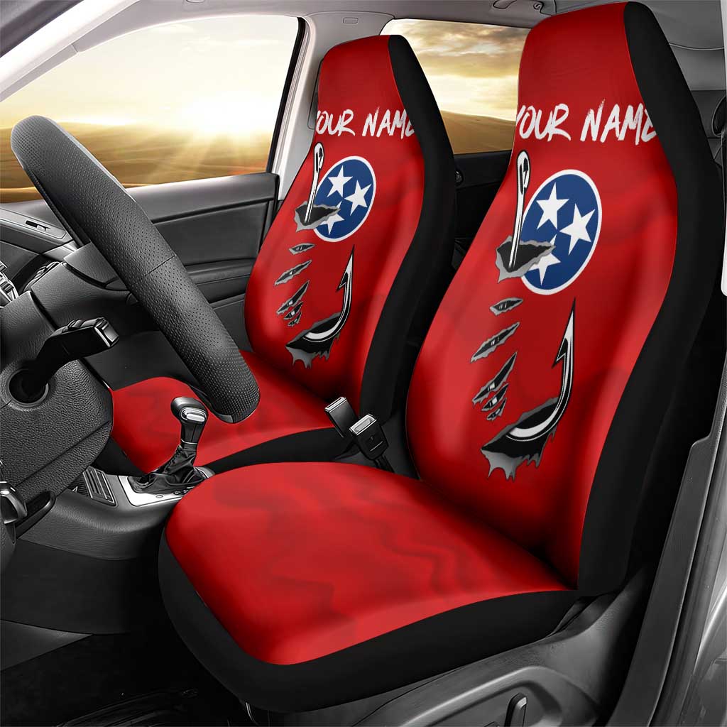Tennessee Flag Fishing Car Seat Cover with Ripped Hook Graphic and Triple Star Symbol in Red and Blue - Wonder Print Shop
