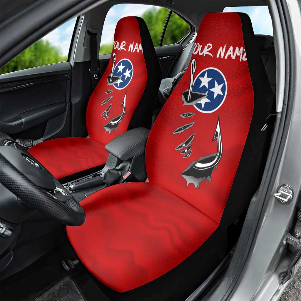 Tennessee Flag Fishing Car Seat Cover with Ripped Hook Graphic and Triple Star Symbol in Red and Blue - Wonder Print Shop