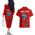Tennessee Flag Fishing Couples Matching Off The Shoulder Long Sleeve Dress and Hawaiian Shirt with Ripped Hook Graphic and Triple Star Symbol in Red and Blue - Wonder Print Shop