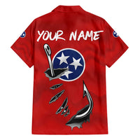 Tennessee Flag Fishing Family Matching Long Sleeve Bodycon Dress and Hawaiian Shirt with Ripped Hook Graphic and Triple Star Symbol in Red and Blue - Wonder Print Shop