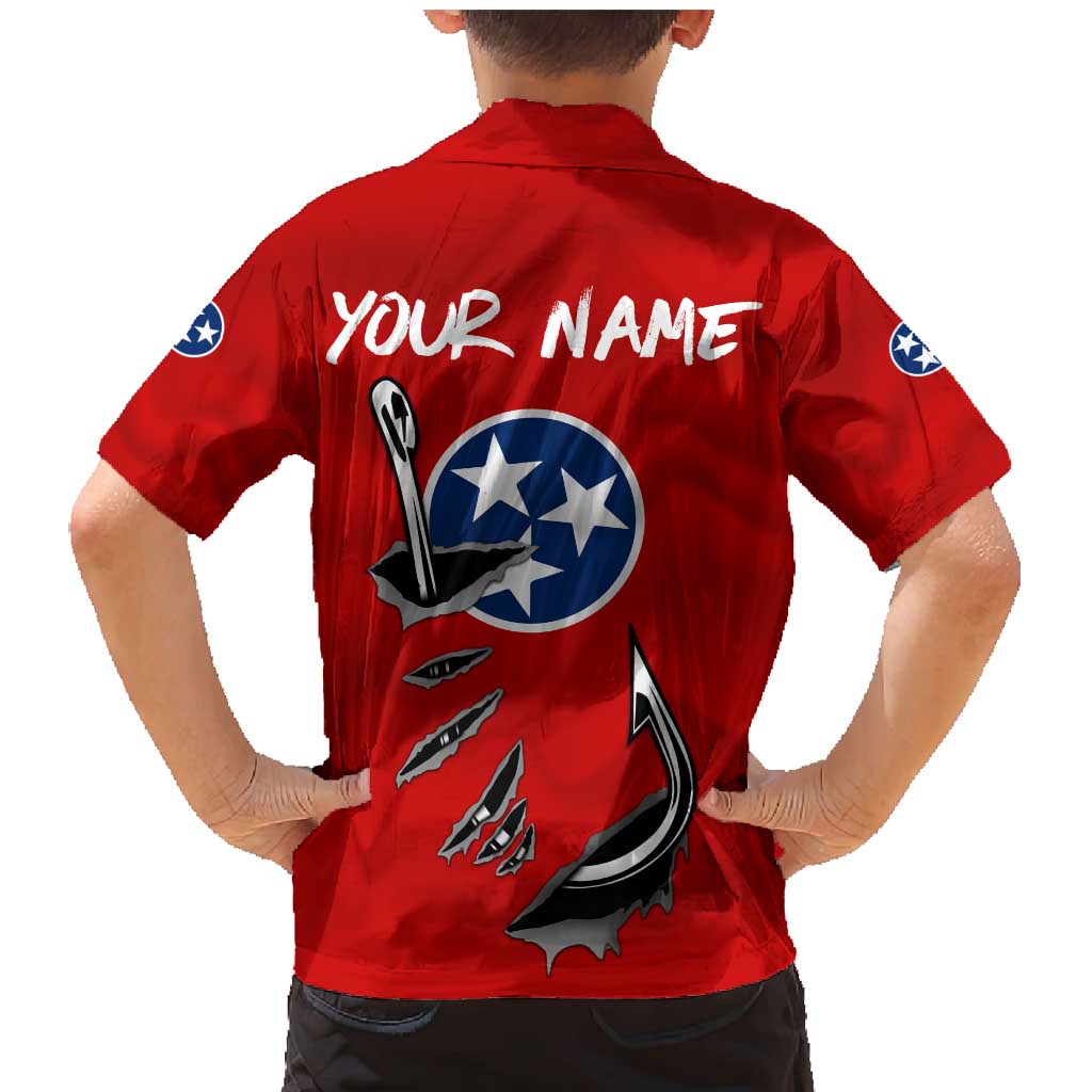 Tennessee Flag Fishing Family Matching Mermaid Dress and Hawaiian Shirt with Ripped Hook Graphic and Triple Star Symbol in Red and Blue - Wonder Print Shop