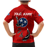 Tennessee Flag Fishing Family Matching Mermaid Dress and Hawaiian Shirt with Ripped Hook Graphic and Triple Star Symbol in Red and Blue - Wonder Print Shop