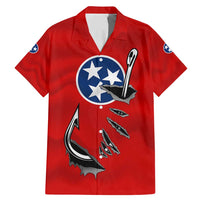 Tennessee Flag Fishing Family Matching Mermaid Dress and Hawaiian Shirt with Ripped Hook Graphic and Triple Star Symbol in Red and Blue - Wonder Print Shop