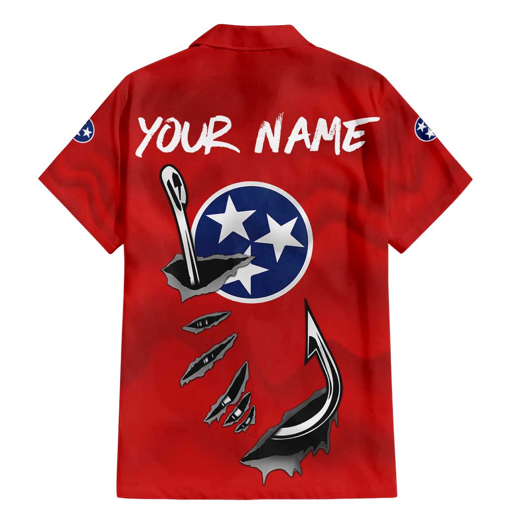 Tennessee Flag Fishing Family Matching Mermaid Dress and Hawaiian Shirt with Ripped Hook Graphic and Triple Star Symbol in Red and Blue - Wonder Print Shop
