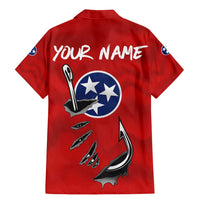 Tennessee Flag Fishing Family Matching Mermaid Dress and Hawaiian Shirt with Ripped Hook Graphic and Triple Star Symbol in Red and Blue - Wonder Print Shop