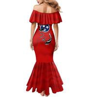 Tennessee Flag Fishing Family Matching Mermaid Dress and Hawaiian Shirt with Ripped Hook Graphic and Triple Star Symbol in Red and Blue - Wonder Print Shop