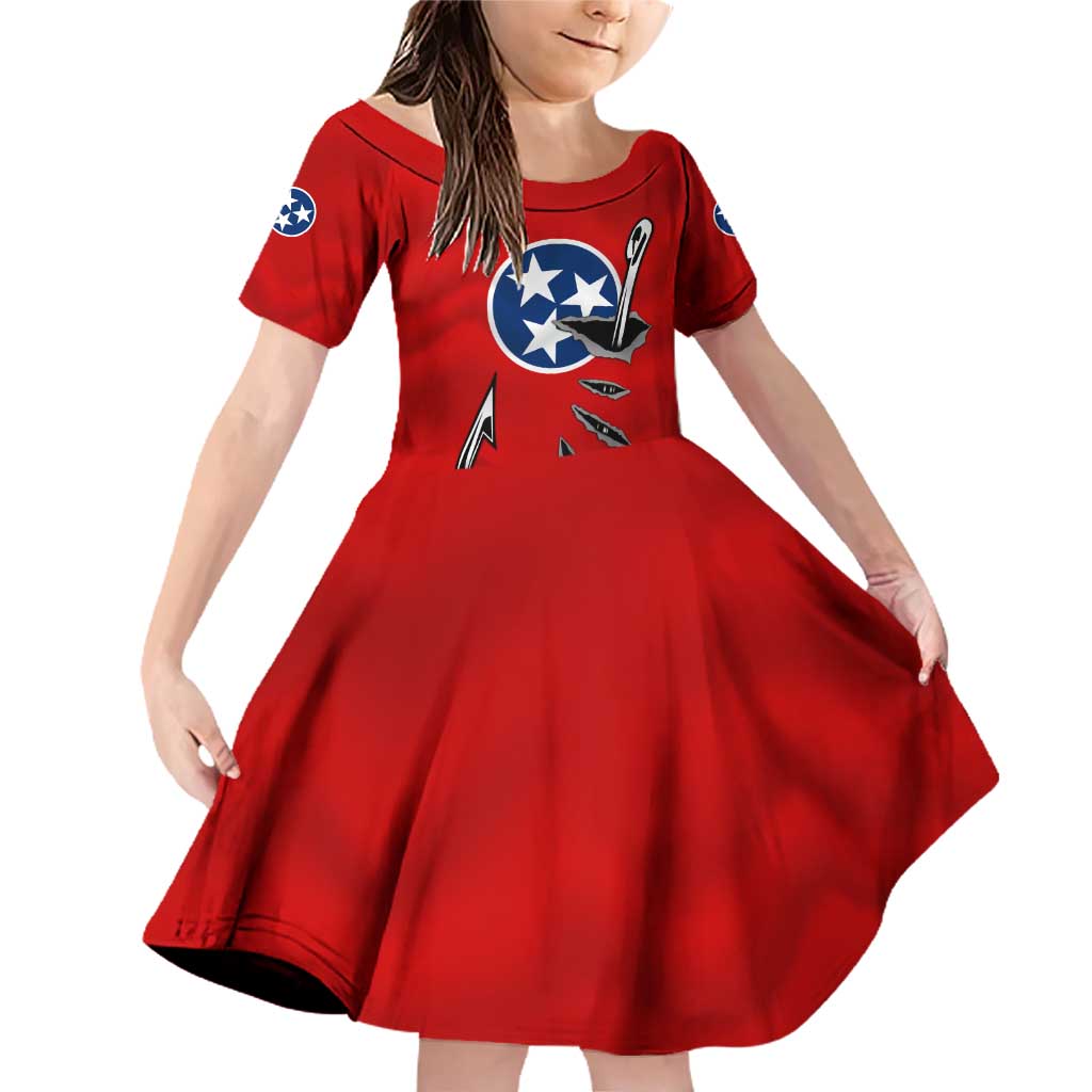 Tennessee Flag Fishing Family Matching Off Shoulder Short Dress and Hawaiian Shirt with Ripped Hook Graphic and Triple Star Symbol in Red and Blue - Wonder Print Shop