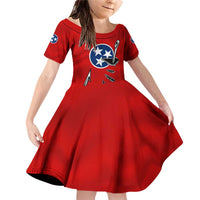 Tennessee Flag Fishing Family Matching Off Shoulder Short Dress and Hawaiian Shirt with Ripped Hook Graphic and Triple Star Symbol in Red and Blue - Wonder Print Shop