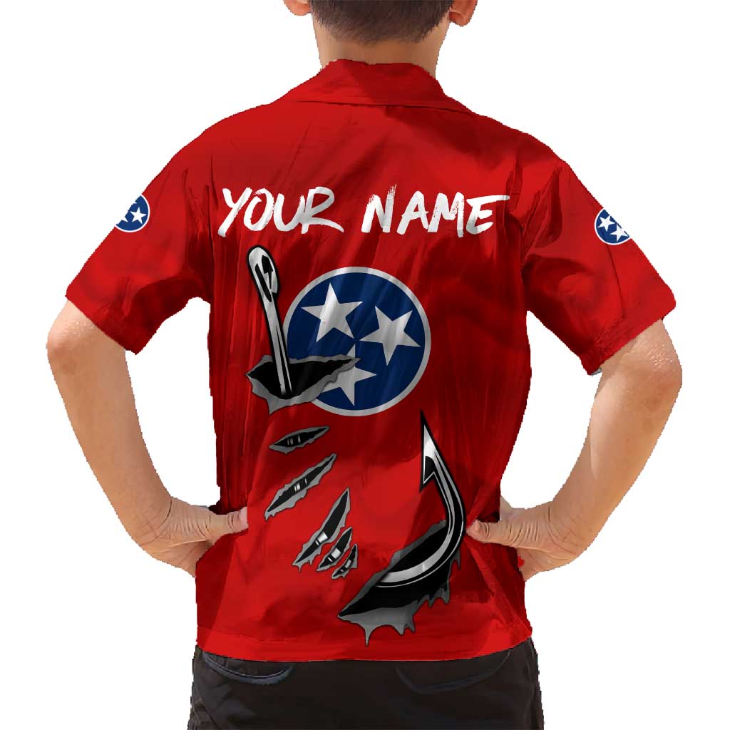 Tennessee Flag Fishing Family Matching Puletasi and Hawaiian Shirt with Ripped Hook Graphic and Triple Star Symbol in Red and Blue - Wonder Print Shop
