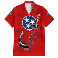 Tennessee Flag Fishing Family Matching Short Sleeve Bodycon Dress and Hawaiian Shirt with Ripped Hook Graphic and Triple Star Symbol in Red and Blue - Wonder Print Shop