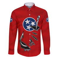 Tennessee Flag Fishing Family Matching Short Sleeve Bodycon Dress and Hawaiian Shirt with Ripped Hook Graphic and Triple Star Symbol in Red and Blue - Wonder Print Shop