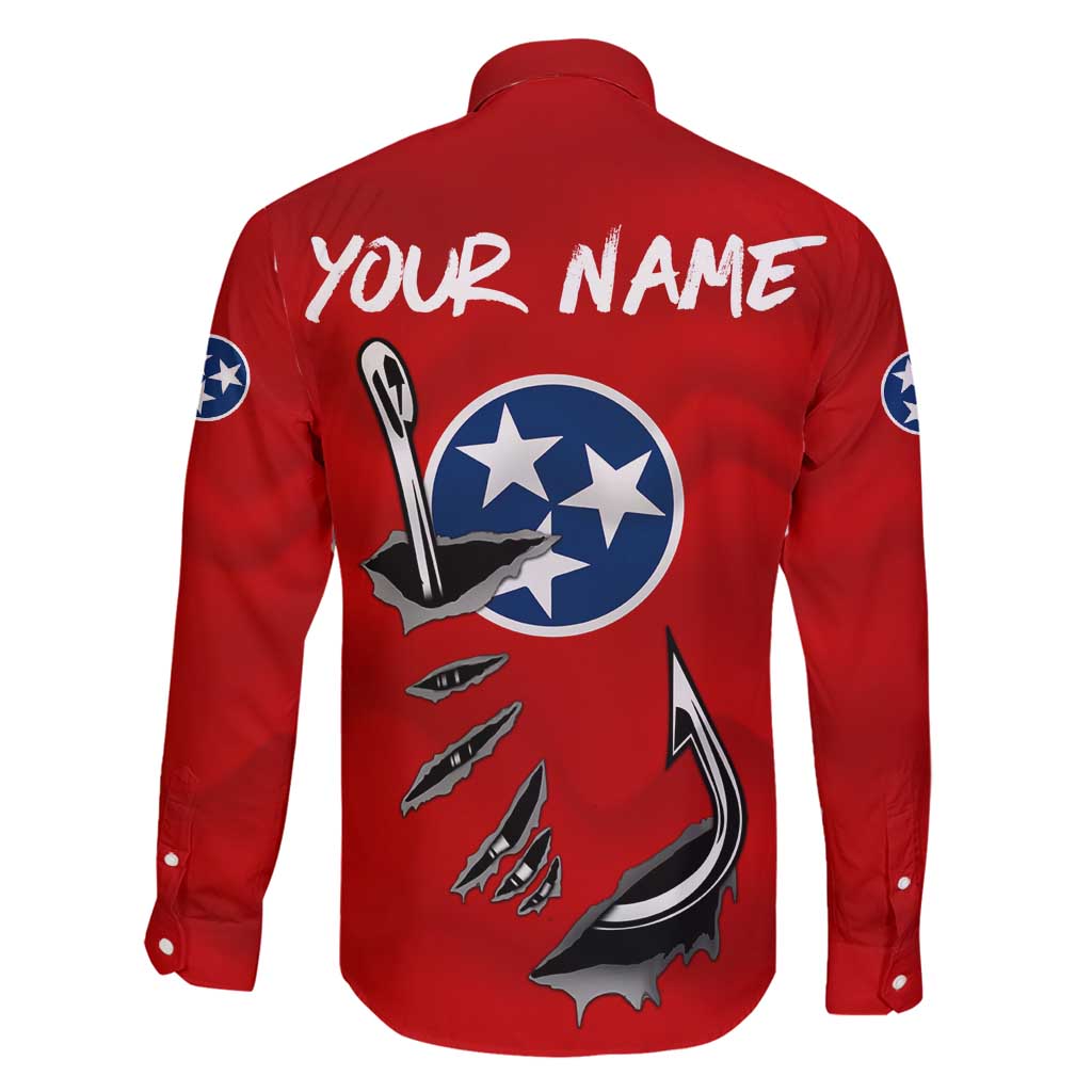 Tennessee Flag Fishing Family Matching Tank Maxi Dress and Hawaiian Shirt with Ripped Hook Graphic and Triple Star Symbol in Red and Blue - Wonder Print Shop