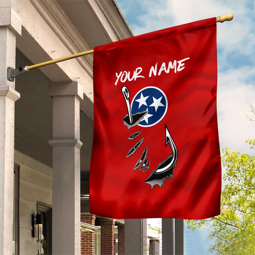 Tennessee Flag Fishing Garden Flag with Ripped Hook Graphic and Triple Star Symbol in Red and Blue - Wonder Print Shop