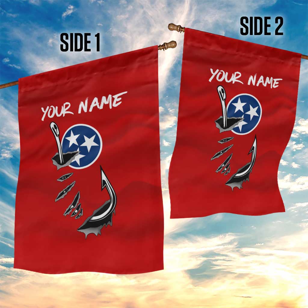 Tennessee Flag Fishing Garden Flag with Ripped Hook Graphic and Triple Star Symbol in Red and Blue - Wonder Print Shop