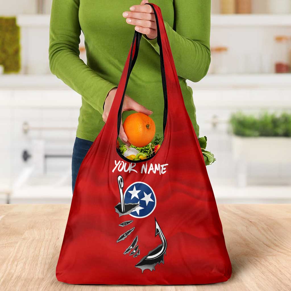 Tennessee Flag Fishing Grocery Bag with Ripped Hook Graphic and Triple Star Symbol in Red and Blue - Wonder Print Shop