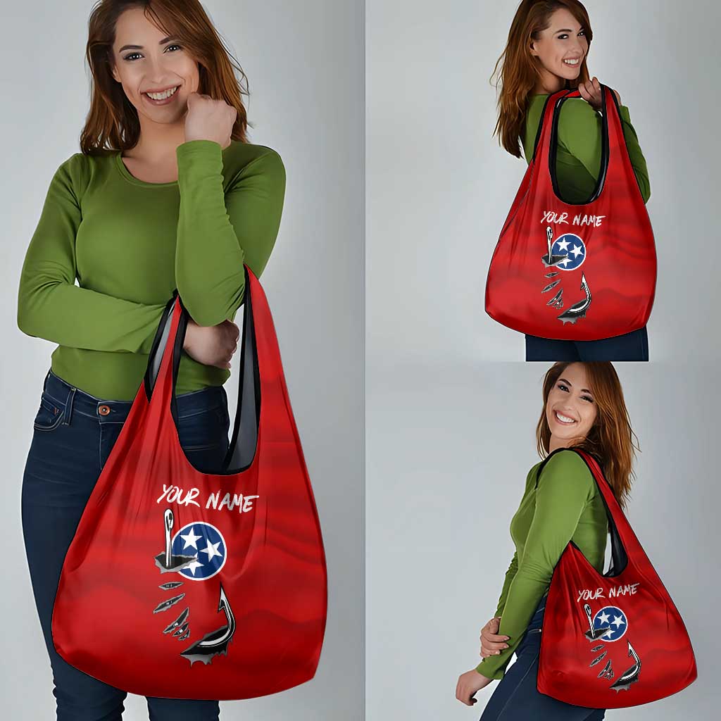 Tennessee Flag Fishing Grocery Bag with Ripped Hook Graphic and Triple Star Symbol in Red and Blue - Wonder Print Shop