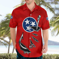 Tennessee Flag Fishing Hawaiian Shirt with Ripped Hook Graphic and Triple Star Symbol in Red and Blue - Wonder Print Shop