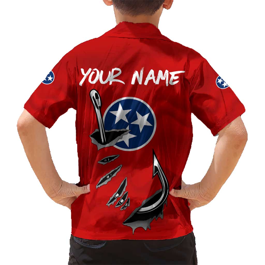 Tennessee Flag Fishing Hawaiian Shirt with Ripped Hook Graphic and Triple Star Symbol in Red and Blue - Wonder Print Shop