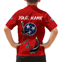 Tennessee Flag Fishing Hawaiian Shirt with Ripped Hook Graphic and Triple Star Symbol in Red and Blue - Wonder Print Shop