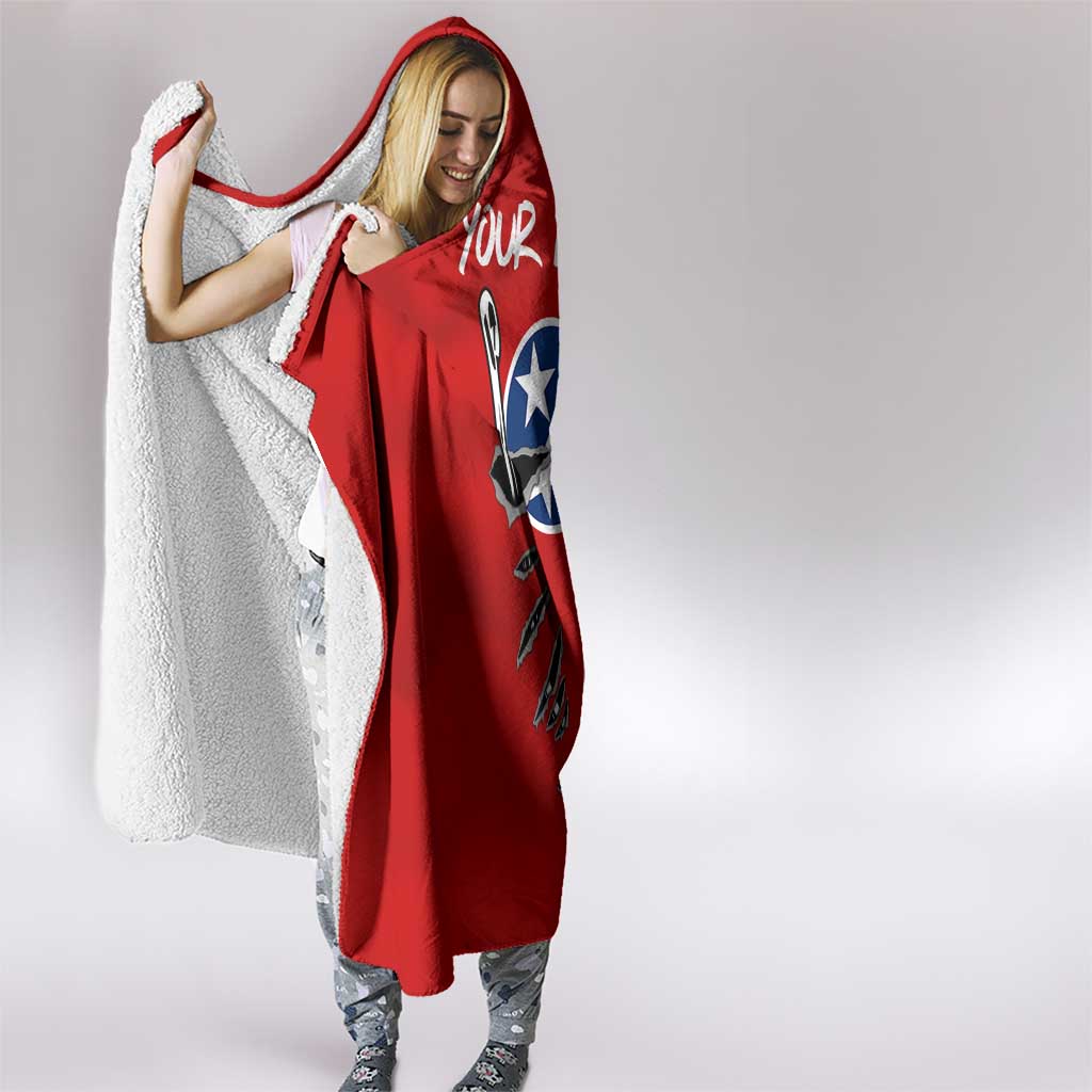Tennessee Flag Fishing Hooded Blanket with Ripped Hook Graphic and Triple Star Symbol in Red and Blue - Wonder Print Shop