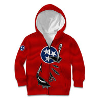 Tennessee Flag Fishing Kid Hoodie with Ripped Hook Graphic and Triple Star Symbol in Red and Blue - Wonder Print Shop