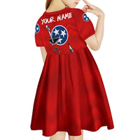 Tennessee Flag Fishing Kid Short Sleeve Dress with Ripped Hook Graphic and Triple Star Symbol in Red and Blue - Wonder Print Shop