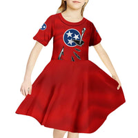 Tennessee Flag Fishing Kid Short Sleeve Dress with Ripped Hook Graphic and Triple Star Symbol in Red and Blue - Wonder Print Shop
