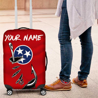 Tennessee Flag Fishing Luggage Cover with Ripped Hook Graphic and Triple Star Symbol in Red and Blue - Wonder Print Shop