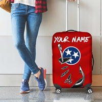 Tennessee Flag Fishing Luggage Cover with Ripped Hook Graphic and Triple Star Symbol in Red and Blue - Wonder Print Shop