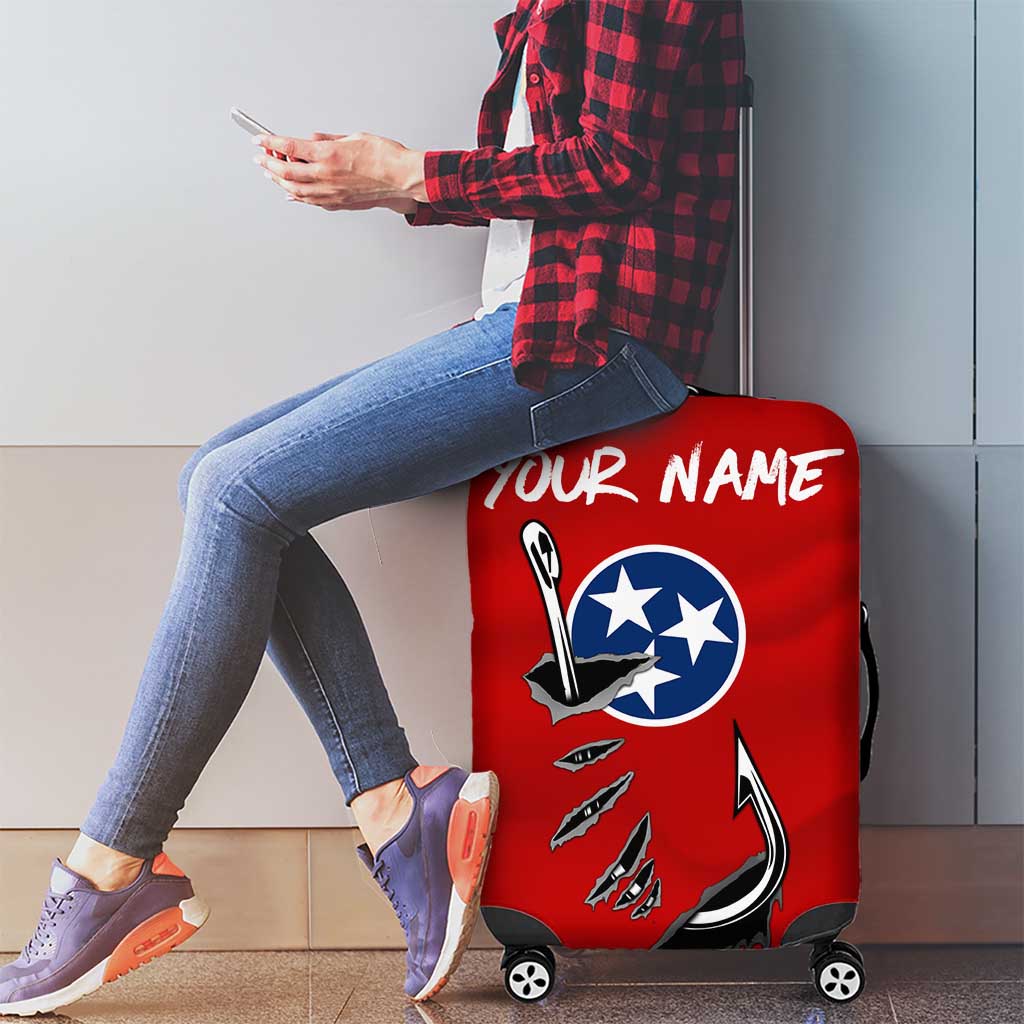 Tennessee Flag Fishing Luggage Cover with Ripped Hook Graphic and Triple Star Symbol in Red and Blue - Wonder Print Shop