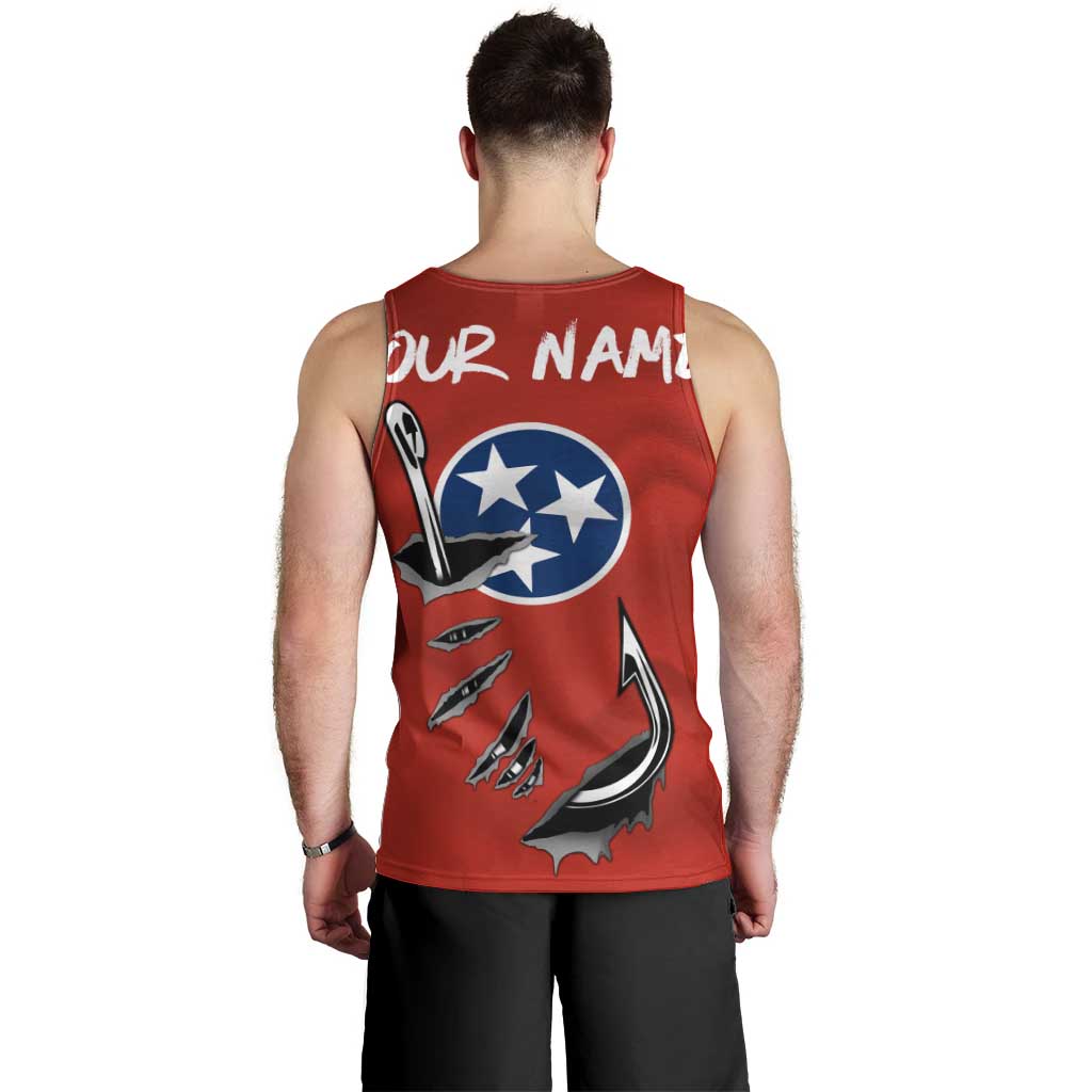 Tennessee Flag Fishing Men Tank Top with Ripped Hook Graphic and Triple Star Symbol in Red and Blue - Wonder Print Shop