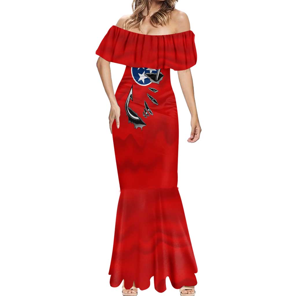 Tennessee Flag Fishing Mermaid Dress with Ripped Hook Graphic and Triple Star Symbol in Red and Blue - Wonder Print Shop