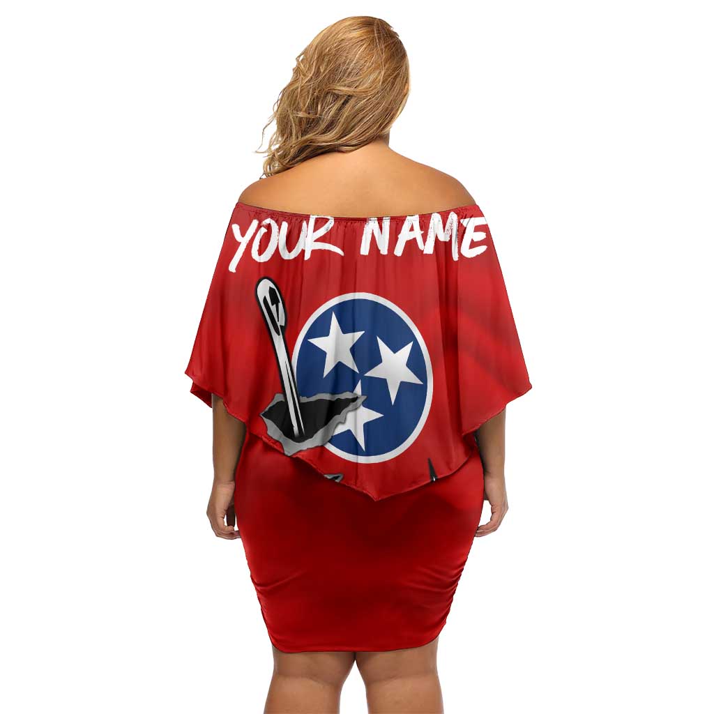 Tennessee Flag Fishing Off Shoulder Short Dress with Ripped Hook Graphic and Triple Star Symbol in Red and Blue - Wonder Print Shop
