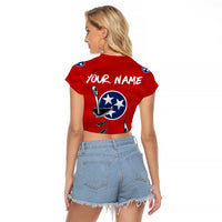Tennessee Flag Fishing Raglan Cropped T Shirt with Ripped Hook Graphic and Triple Star Symbol in Red and Blue - Wonder Print Shop