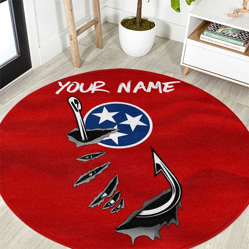 Tennessee Flag Fishing Round Carpet with Ripped Hook Graphic and Triple Star Symbol in Red and Blue - Wonder Print Shop