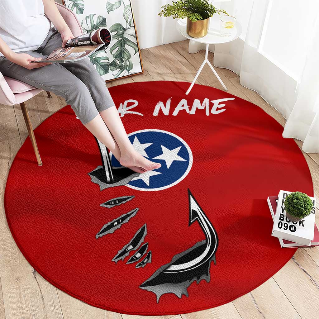 Tennessee Flag Fishing Round Carpet with Ripped Hook Graphic and Triple Star Symbol in Red and Blue - Wonder Print Shop