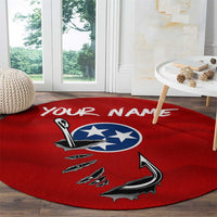 Tennessee Flag Fishing Round Carpet with Ripped Hook Graphic and Triple Star Symbol in Red and Blue - Wonder Print Shop