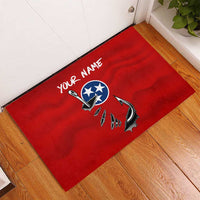 Tennessee Flag Fishing Rubber Doormat with Ripped Hook Graphic and Triple Star Symbol in Red and Blue - Wonder Print Shop