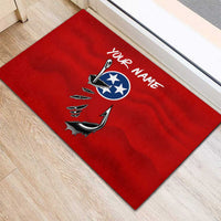 Tennessee Flag Fishing Rubber Doormat with Ripped Hook Graphic and Triple Star Symbol in Red and Blue - Wonder Print Shop