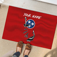 Tennessee Flag Fishing Rubber Doormat with Ripped Hook Graphic and Triple Star Symbol in Red and Blue - Wonder Print Shop
