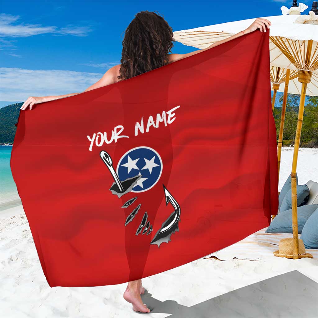 Tennessee Flag Fishing Sarong with Ripped Hook Graphic and Triple Star Symbol in Red and Blue - Wonder Print Shop