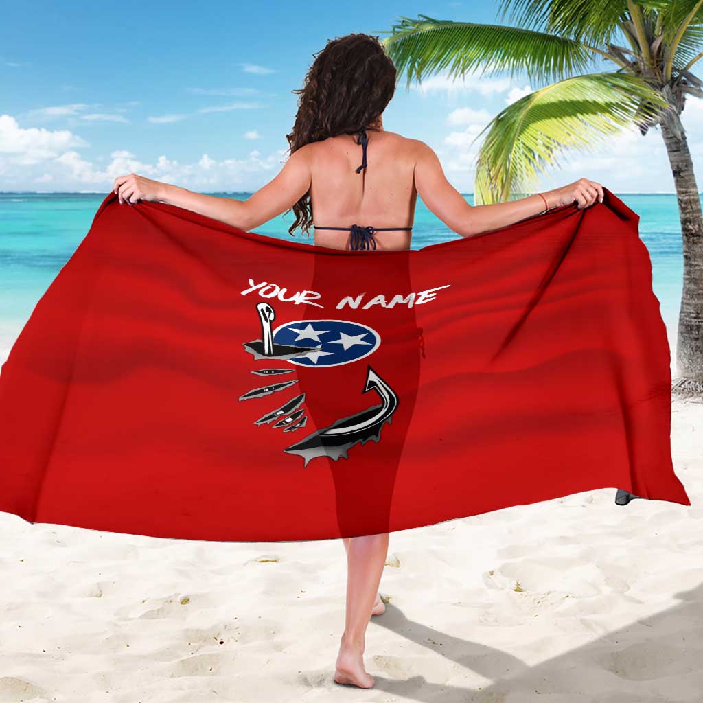 Tennessee Flag Fishing Sarong with Ripped Hook Graphic and Triple Star Symbol in Red and Blue - Wonder Print Shop