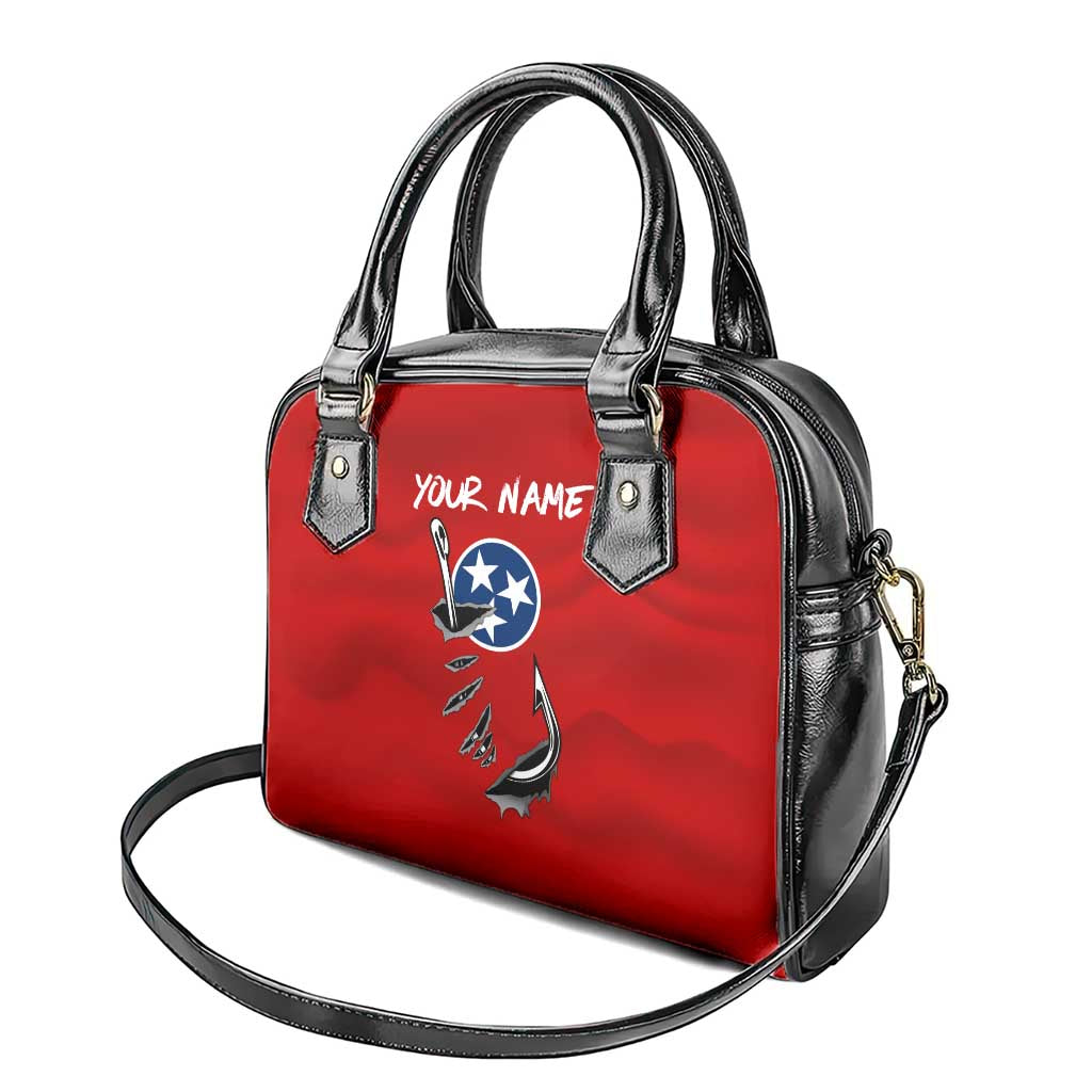 Tennessee Flag Fishing Shoulder Handbag with Ripped Hook Graphic and Triple Star Symbol in Red and Blue - Wonder Print Shop