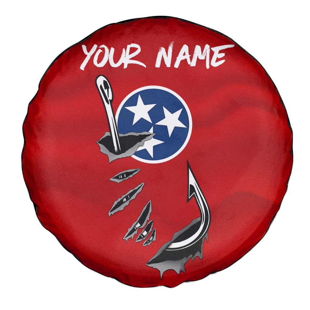 Tennessee Flag Fishing Spare Tire Cover with Ripped Hook Graphic and Triple Star Symbol in Red and Blue - Wonder Print Shop
