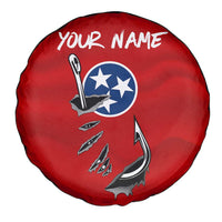 Tennessee Flag Fishing Spare Tire Cover with Ripped Hook Graphic and Triple Star Symbol in Red and Blue - Wonder Print Shop