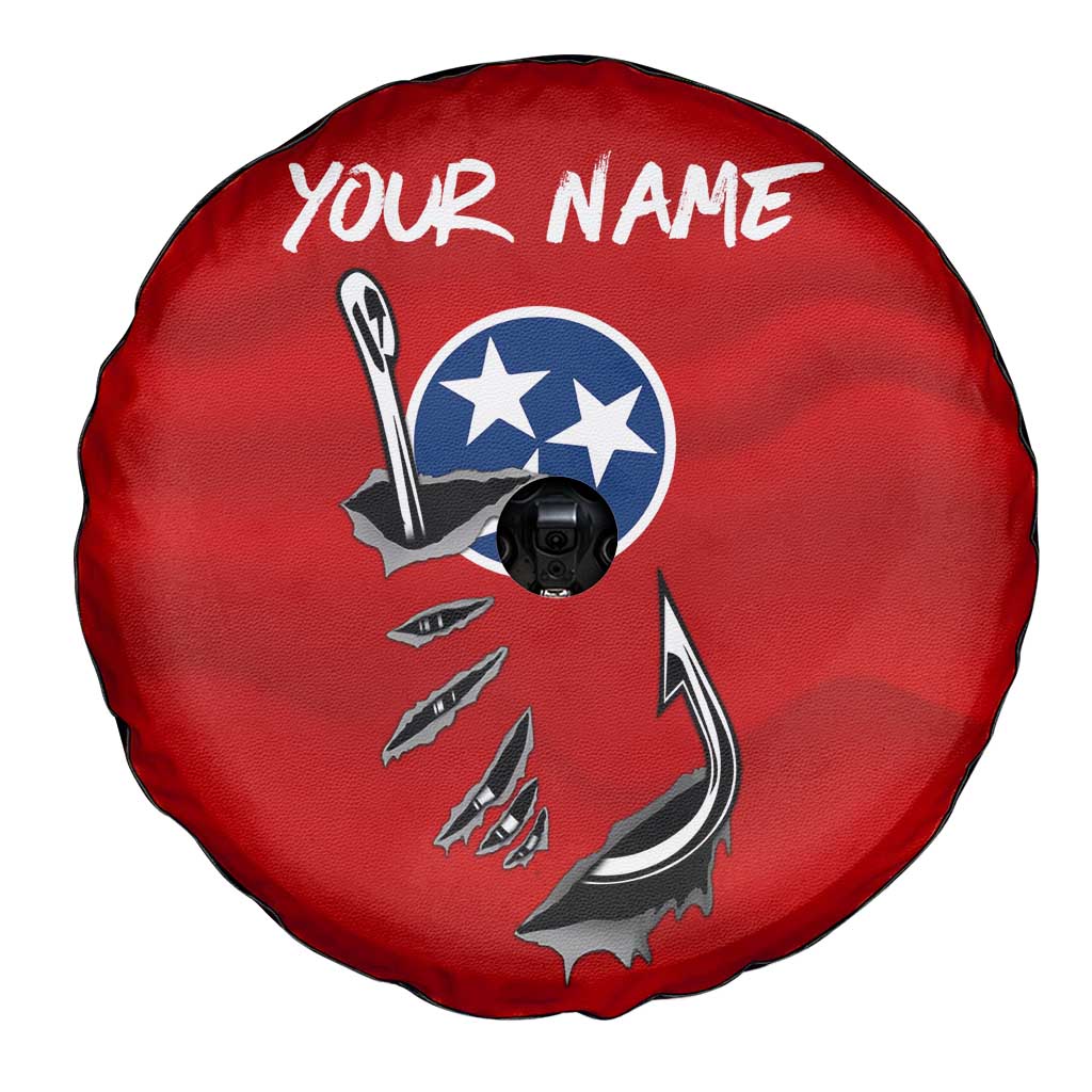 Tennessee Flag Fishing Spare Tire Cover with Ripped Hook Graphic and Triple Star Symbol in Red and Blue - Wonder Print Shop